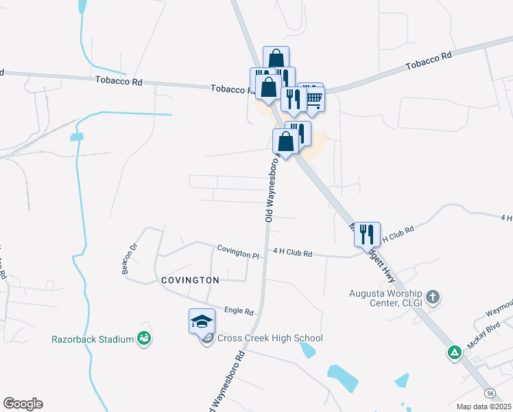 map of restaurants, bars, coffee shops, grocery stores, and more near 1416 Kingsman Drive in Augusta