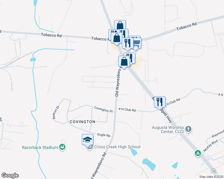 map of restaurants, bars, coffee shops, grocery stores, and more near 1414 Kingsman Drive in Augusta