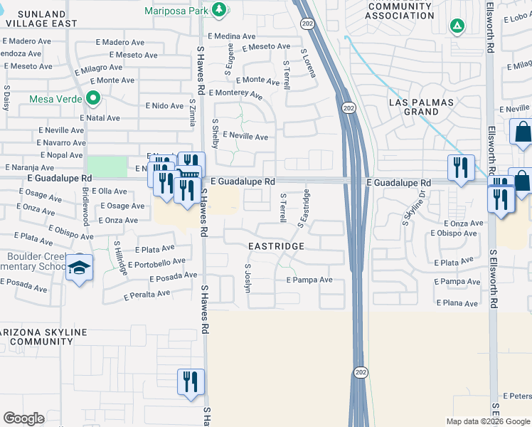 map of restaurants, bars, coffee shops, grocery stores, and more near 8547 East Osage Avenue in Mesa