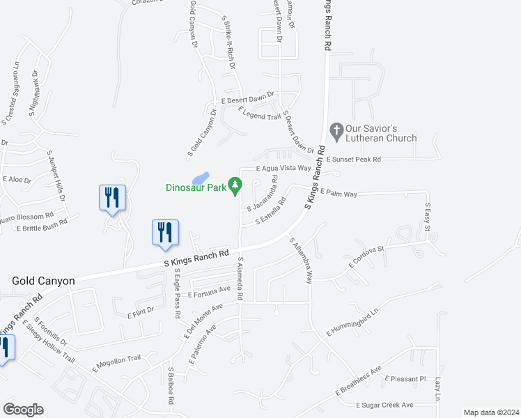 map of restaurants, bars, coffee shops, grocery stores, and more near 5699 S Jacaranda Rd in Gold Canyon