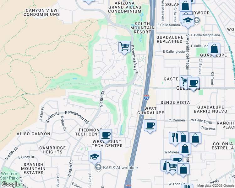 map of restaurants, bars, coffee shops, grocery stores, and more near 9228 South 50th Street in Phoenix