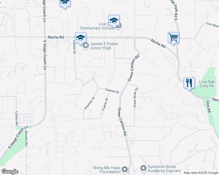 map of restaurants, bars, coffee shops, grocery stores, and more near 1862 Calmin Drive in Fallbrook