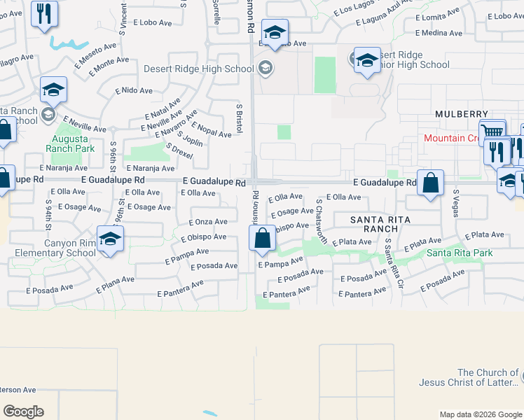 map of restaurants, bars, coffee shops, grocery stores, and more near 2840 South Abbey in Mesa