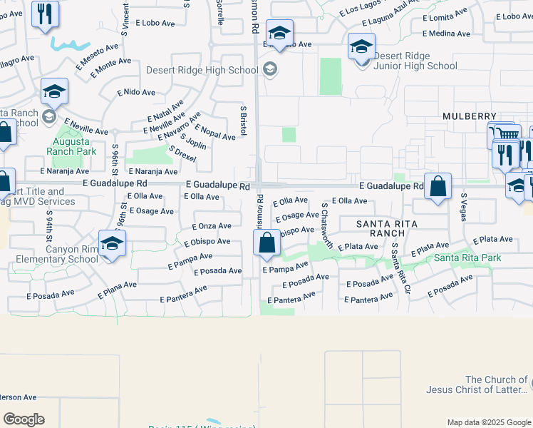 map of restaurants, bars, coffee shops, grocery stores, and more near 2840 South Abbey in Mesa