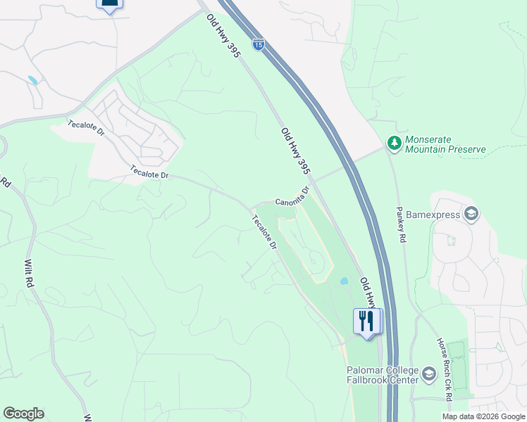 map of restaurants, bars, coffee shops, grocery stores, and more near 4117 Oak Island Lane in Fallbrook
