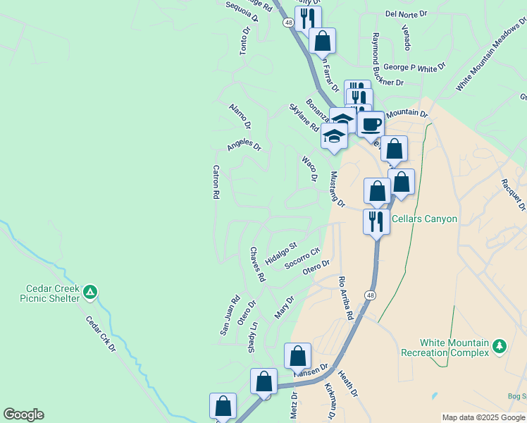 map of restaurants, bars, coffee shops, grocery stores, and more near 342 Coconino Lane in Ruidoso