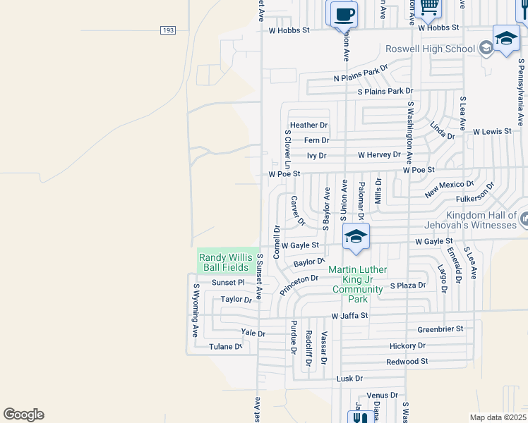 map of restaurants, bars, coffee shops, grocery stores, and more near 2401 South Sunset Avenue in Roswell