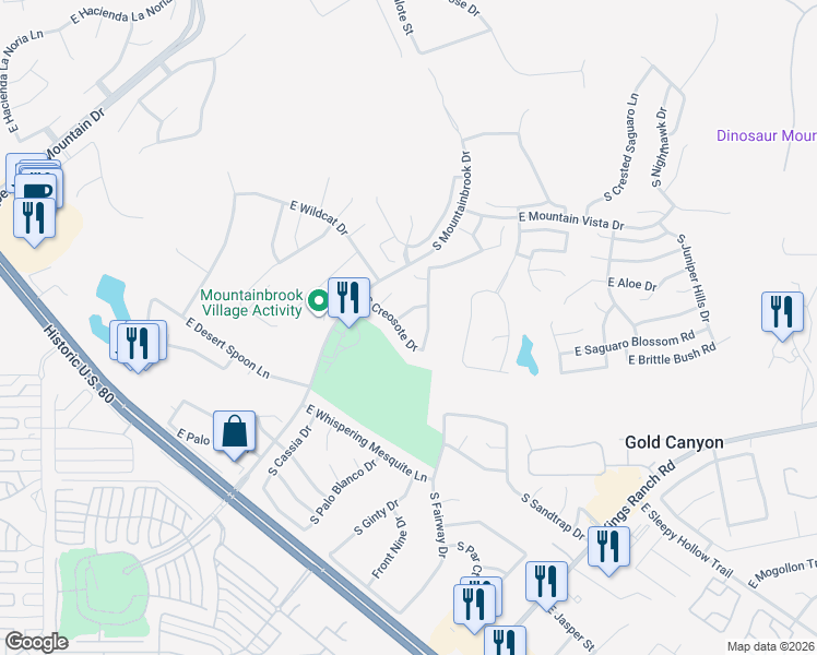 map of restaurants, bars, coffee shops, grocery stores, and more near 5719 South Creosote Drive in Gold Canyon