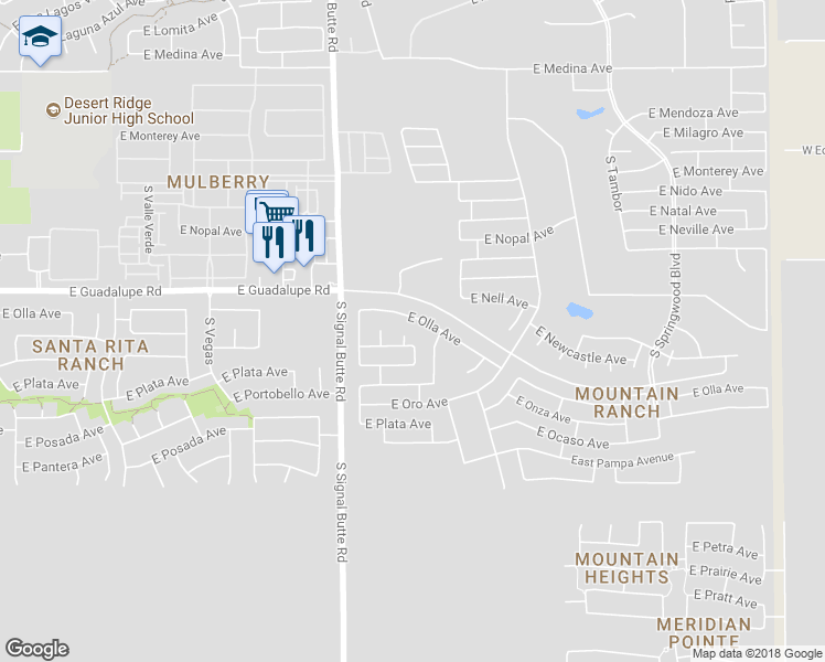 map of restaurants, bars, coffee shops, grocery stores, and more near 2833 South Cherrywood Circle in Mesa