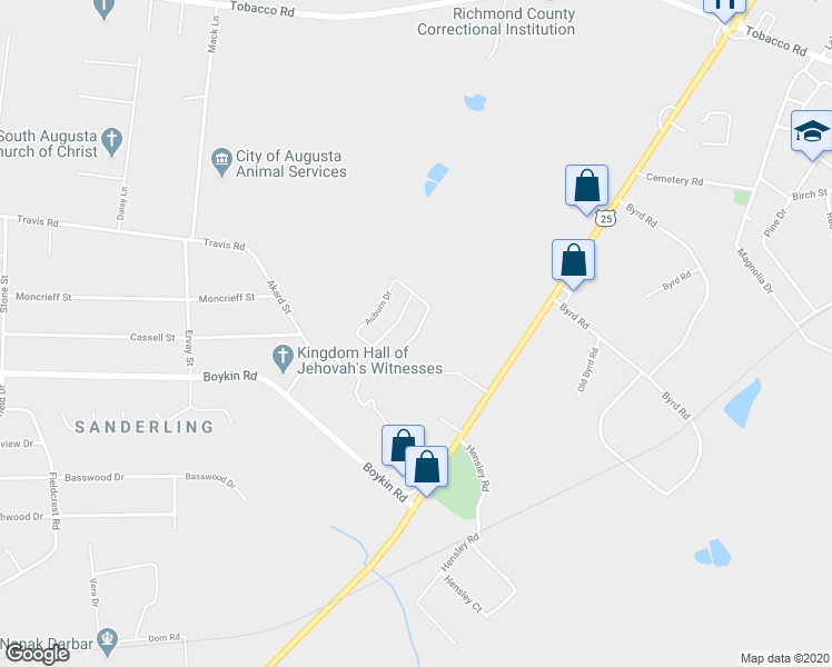 map of restaurants, bars, coffee shops, grocery stores, and more near 3731 Peach Orchard Road in Augusta