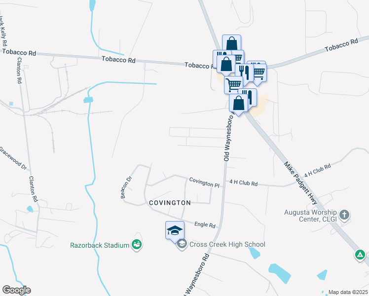 map of restaurants, bars, coffee shops, grocery stores, and more near 1478 Kingsman Drive in Augusta