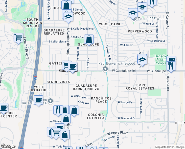 map of restaurants, bars, coffee shops, grocery stores, and more near 9209 South Calle Tomi in Guadalupe