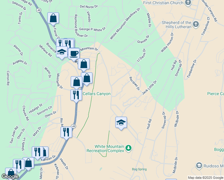 map of restaurants, bars, coffee shops, grocery stores, and more near 502 White Mountain Drive in Ruidoso