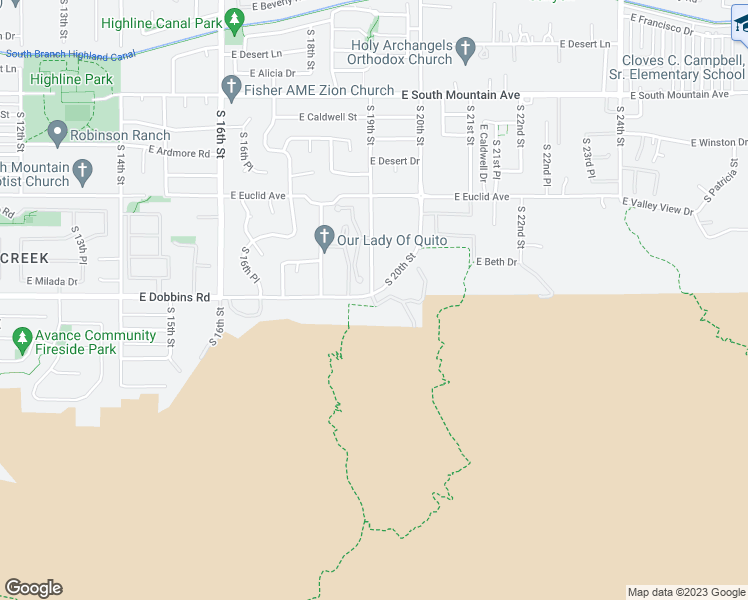 map of restaurants, bars, coffee shops, grocery stores, and more near 1901 East Dobbins Road in Phoenix