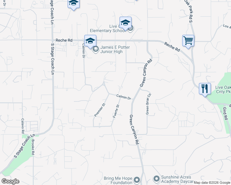 map of restaurants, bars, coffee shops, grocery stores, and more near 1862 Calmin Drive in Fallbrook
