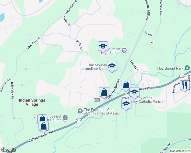 map of restaurants, bars, coffee shops, grocery stores, and more near 4938 Caldwell Mill Lane in Birmingham