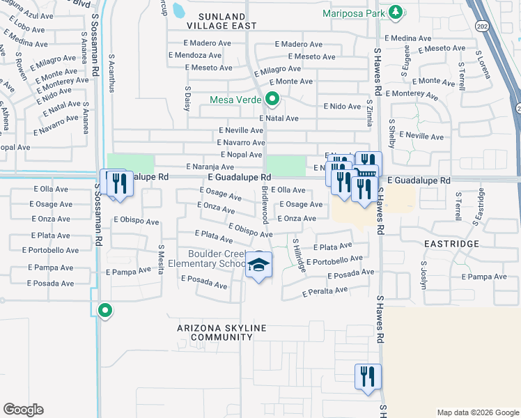 map of restaurants, bars, coffee shops, grocery stores, and more near 2904 South 81st Street in Mesa