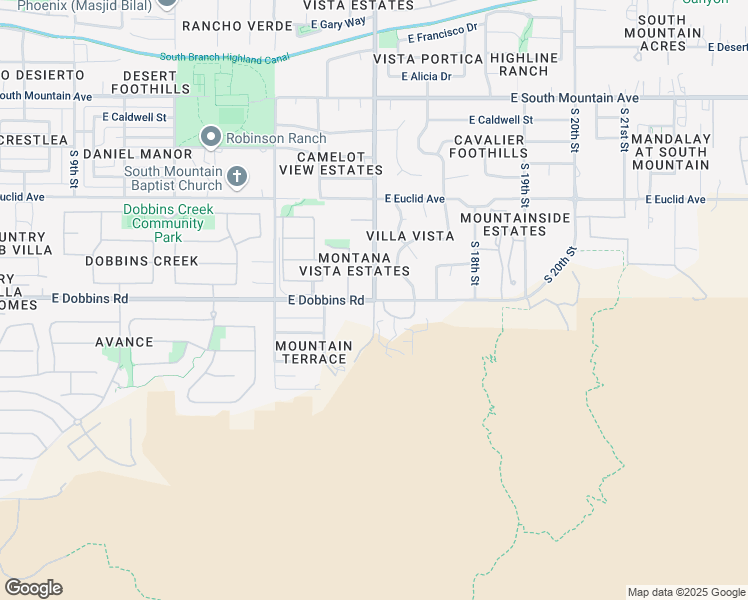 map of restaurants, bars, coffee shops, grocery stores, and more near S 16th St & E Dobbins Rd in Phoenix
