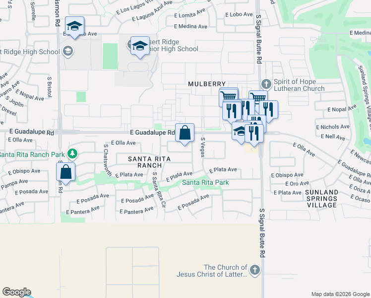map of restaurants, bars, coffee shops, grocery stores, and more near 10517 East Osage Avenue in Mesa