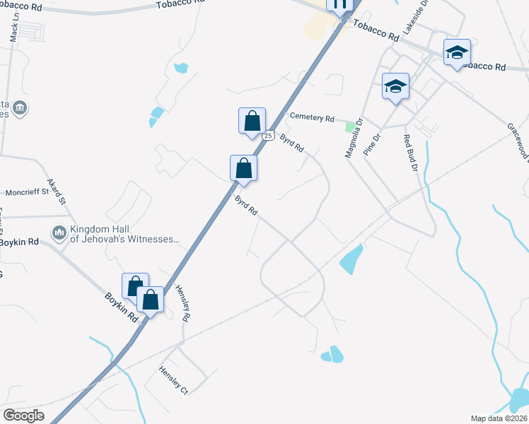 map of restaurants, bars, coffee shops, grocery stores, and more near 3720 Byrd Road in Augusta