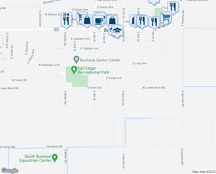 map of restaurants, bars, coffee shops, grocery stores, and more near 506 East Irwin Avenue in Buckeye