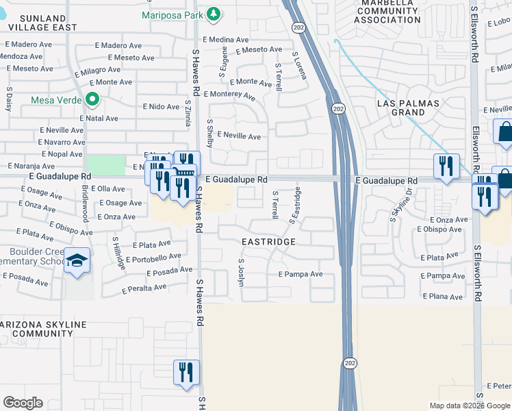 map of restaurants, bars, coffee shops, grocery stores, and more near 8547 East Osage Avenue in Mesa