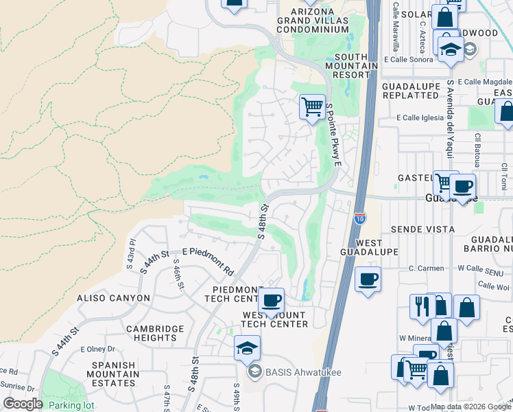 map of restaurants, bars, coffee shops, grocery stores, and more near 4810 East Paseo Way in Phoenix