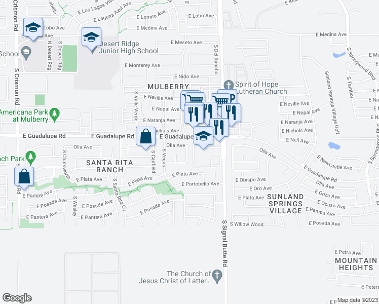 map of restaurants, bars, coffee shops, grocery stores, and more near 2833 South 106th Place in Mesa