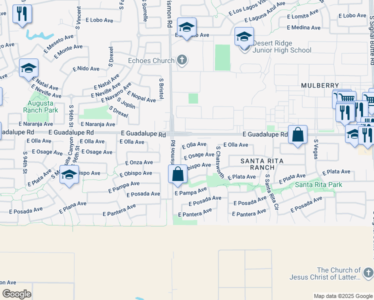 map of restaurants, bars, coffee shops, grocery stores, and more near 10041 East Olla Avenue in Mesa