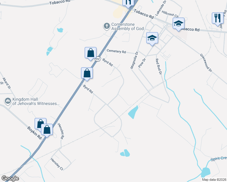 map of restaurants, bars, coffee shops, grocery stores, and more near 3724 Byrd Road in Augusta