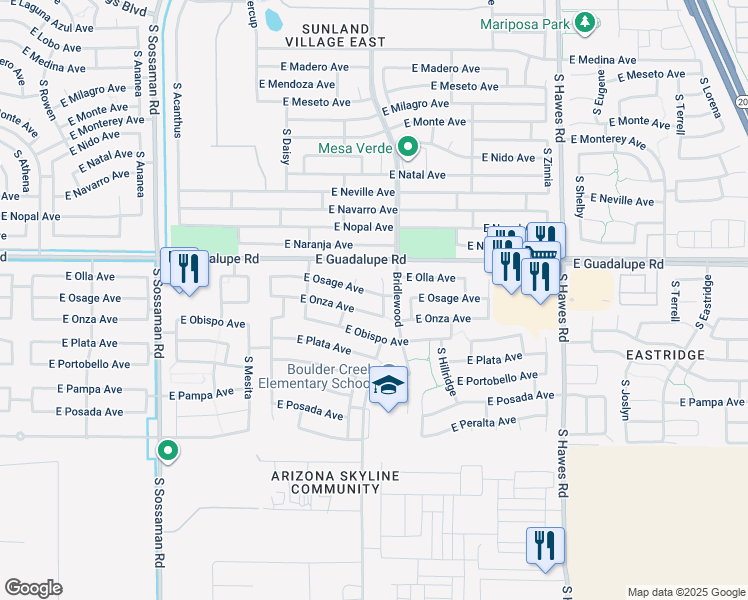 map of restaurants, bars, coffee shops, grocery stores, and more near 8017 East Osage Avenue in Mesa
