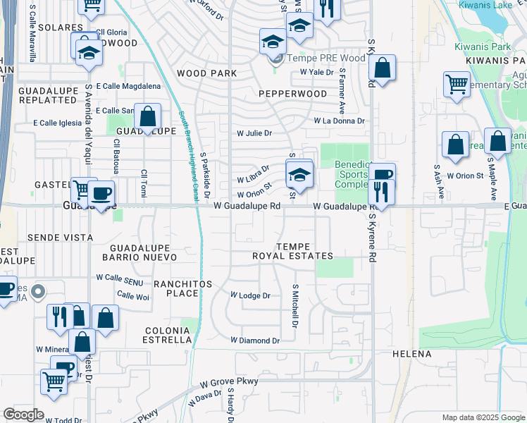 map of restaurants, bars, coffee shops, grocery stores, and more near W Apartment in Tempe