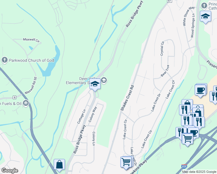 map of restaurants, bars, coffee shops, grocery stores, and more near 4990 Ross Bridge Parkway in Birmingham