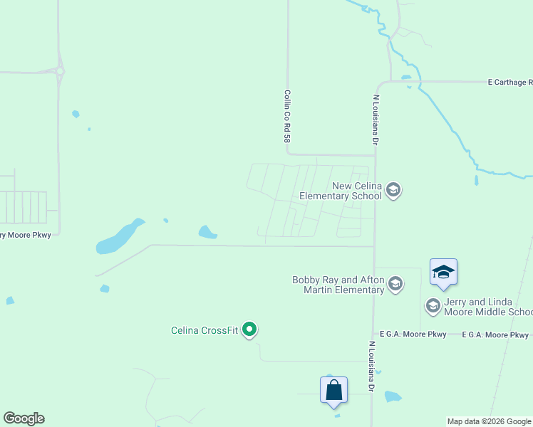 map of restaurants, bars, coffee shops, grocery stores, and more near 3170 North Louisiana Drive in Celina