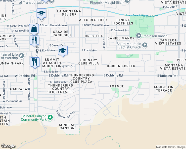 map of restaurants, bars, coffee shops, grocery stores, and more near 806 East Dobbins Road in Phoenix