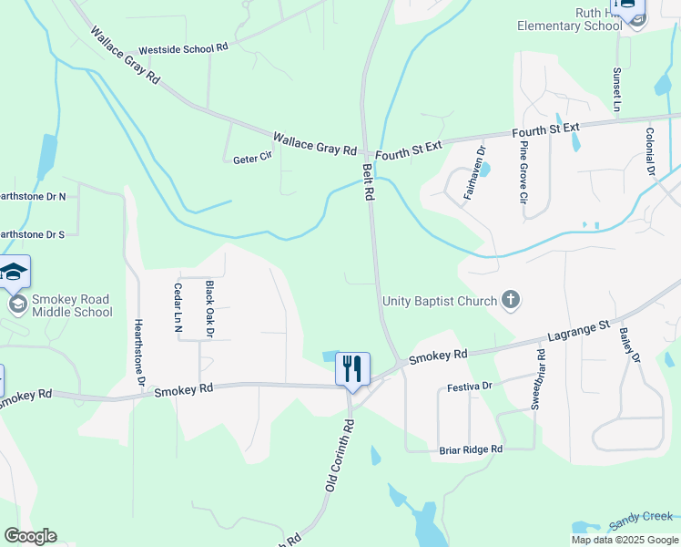 map of restaurants, bars, coffee shops, grocery stores, and more near 623 Belk Road in Newnan