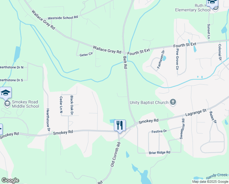 map of restaurants, bars, coffee shops, grocery stores, and more near 623 Belk Road in Newnan