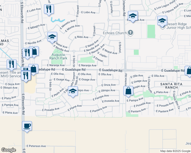 map of restaurants, bars, coffee shops, grocery stores, and more near 2838 South 98th Street in Mesa