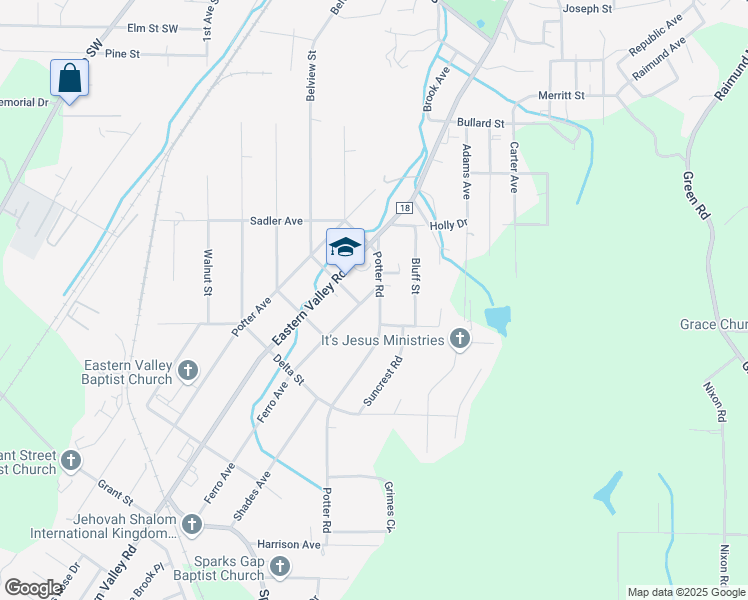 map of restaurants, bars, coffee shops, grocery stores, and more near 1106 Potter Road in Bessemer