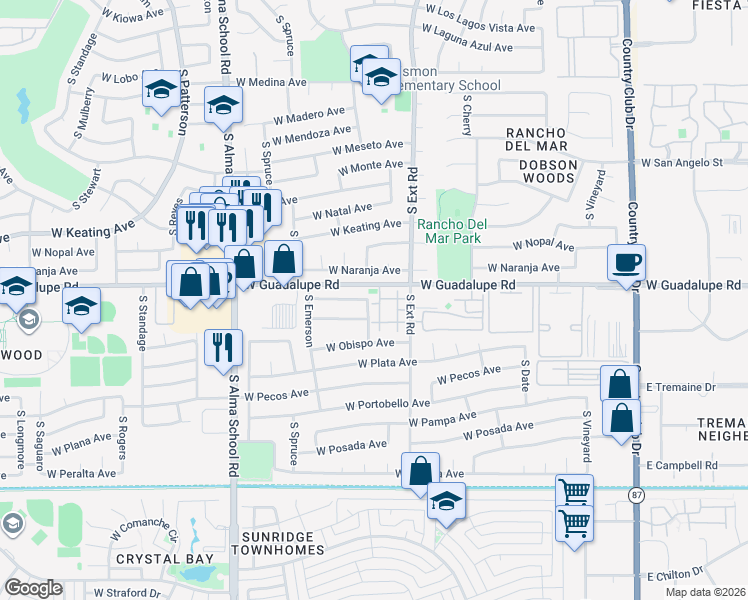 map of restaurants, bars, coffee shops, grocery stores, and more near 905 West Osage Avenue in Mesa