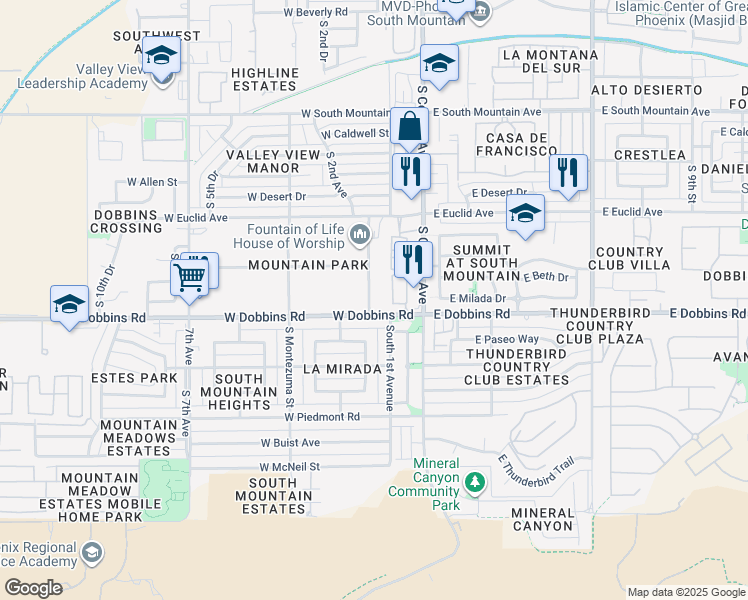 map of restaurants, bars, coffee shops, grocery stores, and more near 9013 South 2nd Avenue in Phoenix