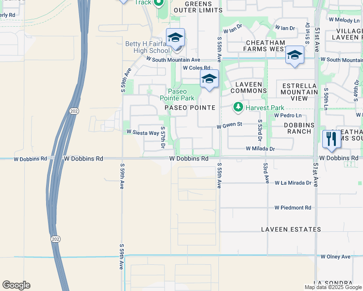 map of restaurants, bars, coffee shops, grocery stores, and more near 5614 West Beth Drive in Phoenix
