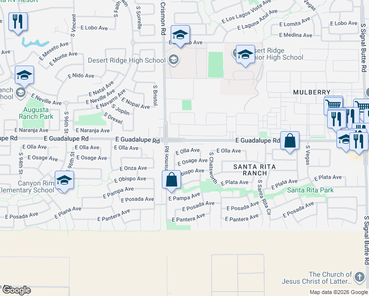 map of restaurants, bars, coffee shops, grocery stores, and more near 10104 East Nichols Avenue in Mesa