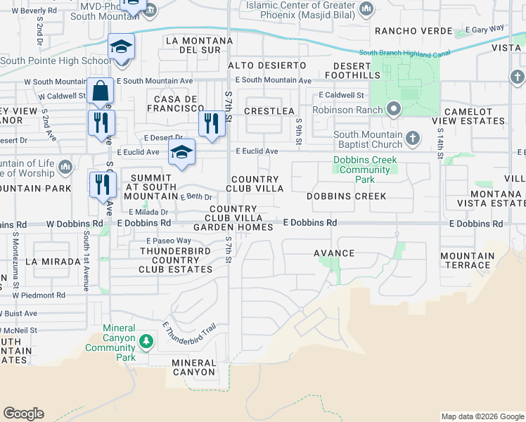 map of restaurants, bars, coffee shops, grocery stores, and more near 813 East Siesta Drive in Phoenix