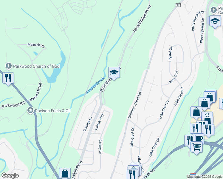 map of restaurants, bars, coffee shops, grocery stores, and more near 4990 Ross Bridge Parkway in Birmingham
