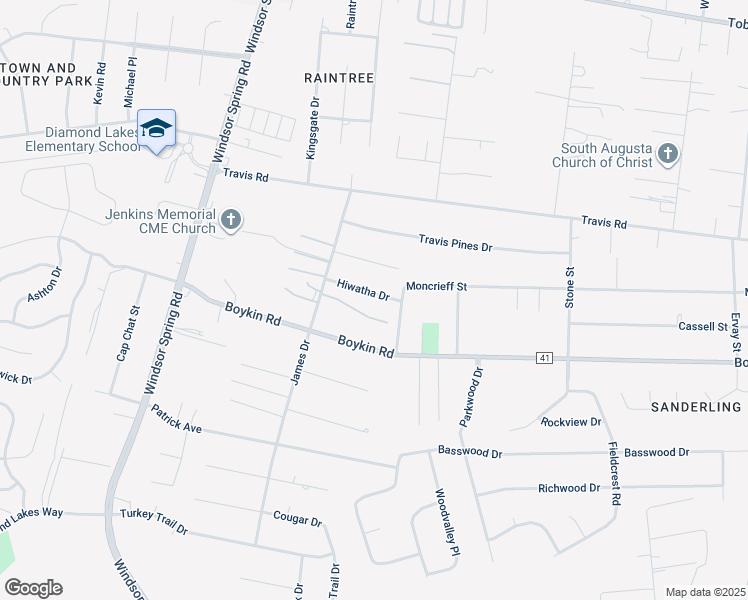 map of restaurants, bars, coffee shops, grocery stores, and more near 2308 Hiwatha Drive in Augusta