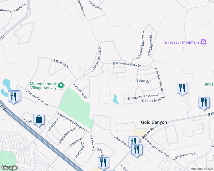 map of restaurants, bars, coffee shops, grocery stores, and more near 5556 South Pinnacle Lane in Gold Canyon
