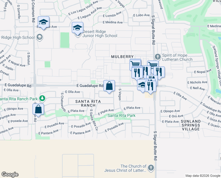 map of restaurants, bars, coffee shops, grocery stores, and more near 10523 East Nichols Avenue in Mesa