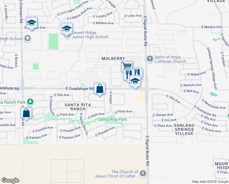 map of restaurants, bars, coffee shops, grocery stores, and more near 2800 South Vegas in Mesa