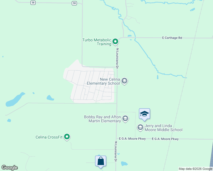 map of restaurants, bars, coffee shops, grocery stores, and more near Highway 289 Business in Celina